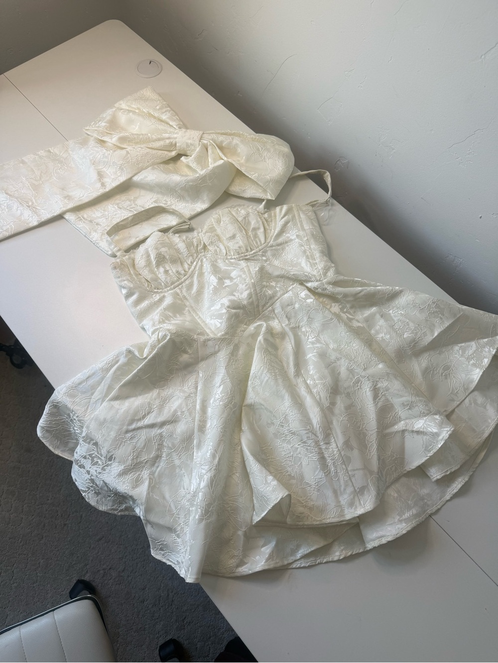 White Mini Babyboo Dress with Lace Bodice and Detachable Bow